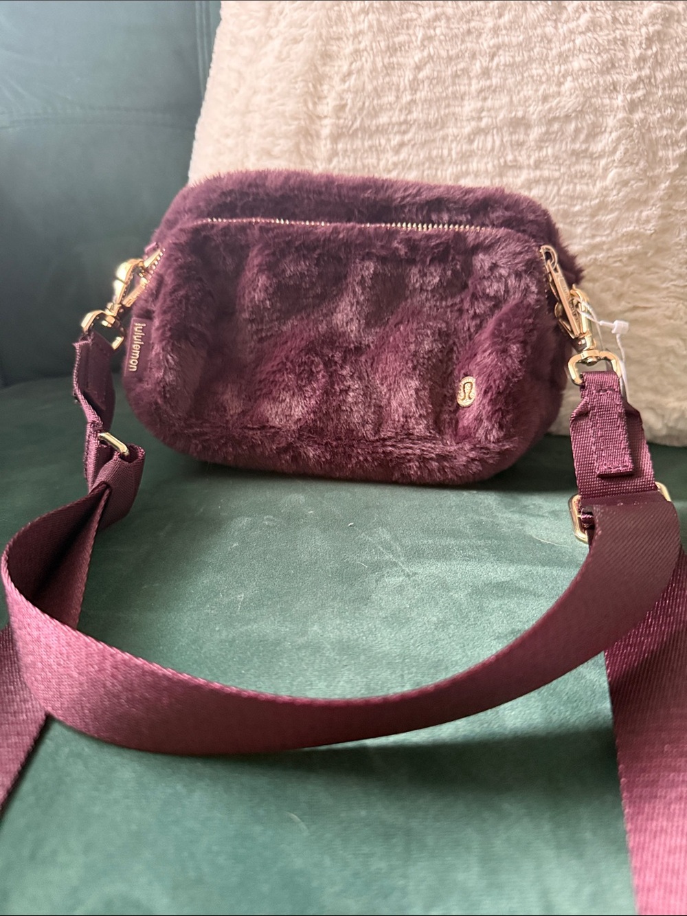 lululemon athletica Plush Crossbody Bag in Plum Purple with Gold Hardware
